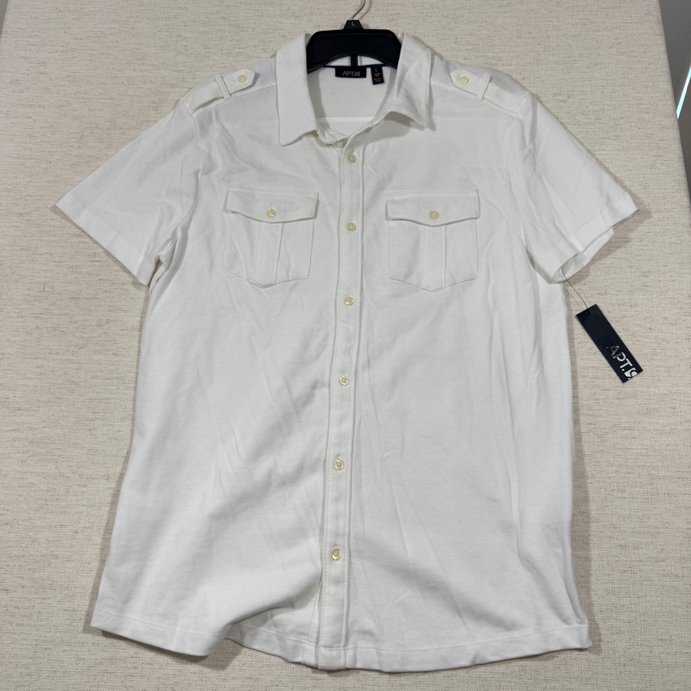 Apt 9 Button Down Shirt Mens Large White New Slim Fit Pique Epaulette Pocket